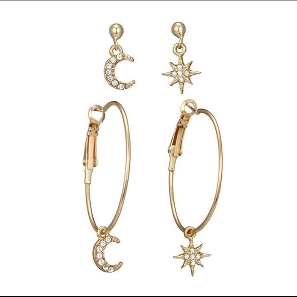 ๐ Sun, Moon, & Stars โจ Stud & Hoop Set  โ๏ธ - Picture 2 of 3